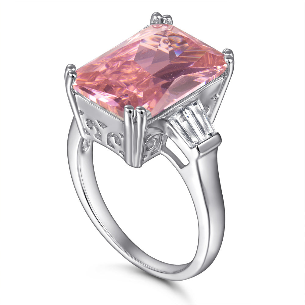 925 Silver Princess Cut Pink CZ Ring