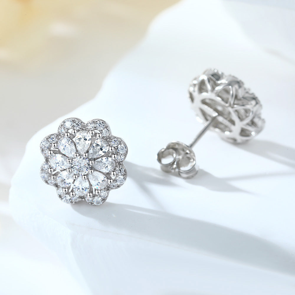925 Silver Flower Ring Earrings Necklace Jewelry
