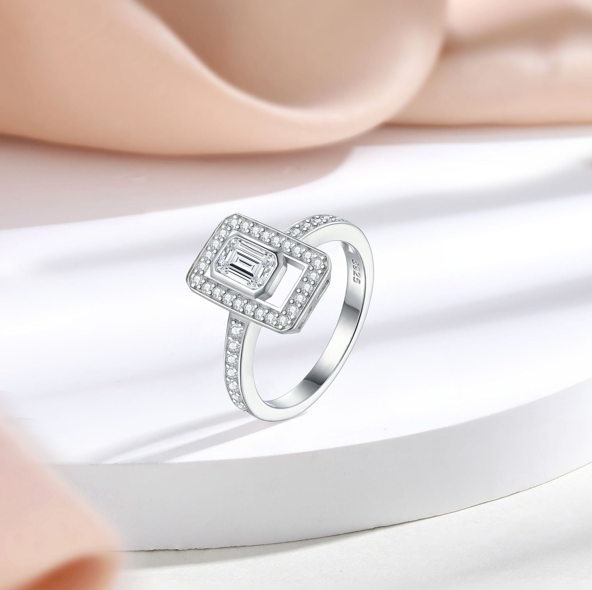 925 Silver Hollow Square Ring Tassel Earrings Square Necklace Bracelet