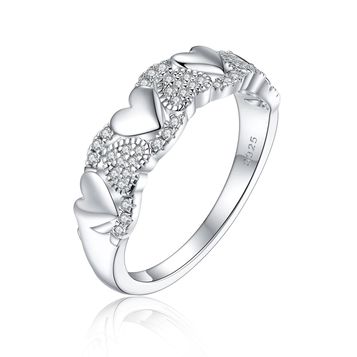 925 Silver Open Heart Accent Ring