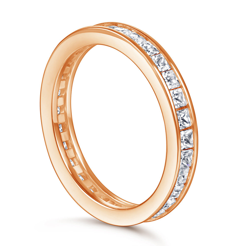 Square T-Bar Wedding Ring – Full Diamond Sterling Silver