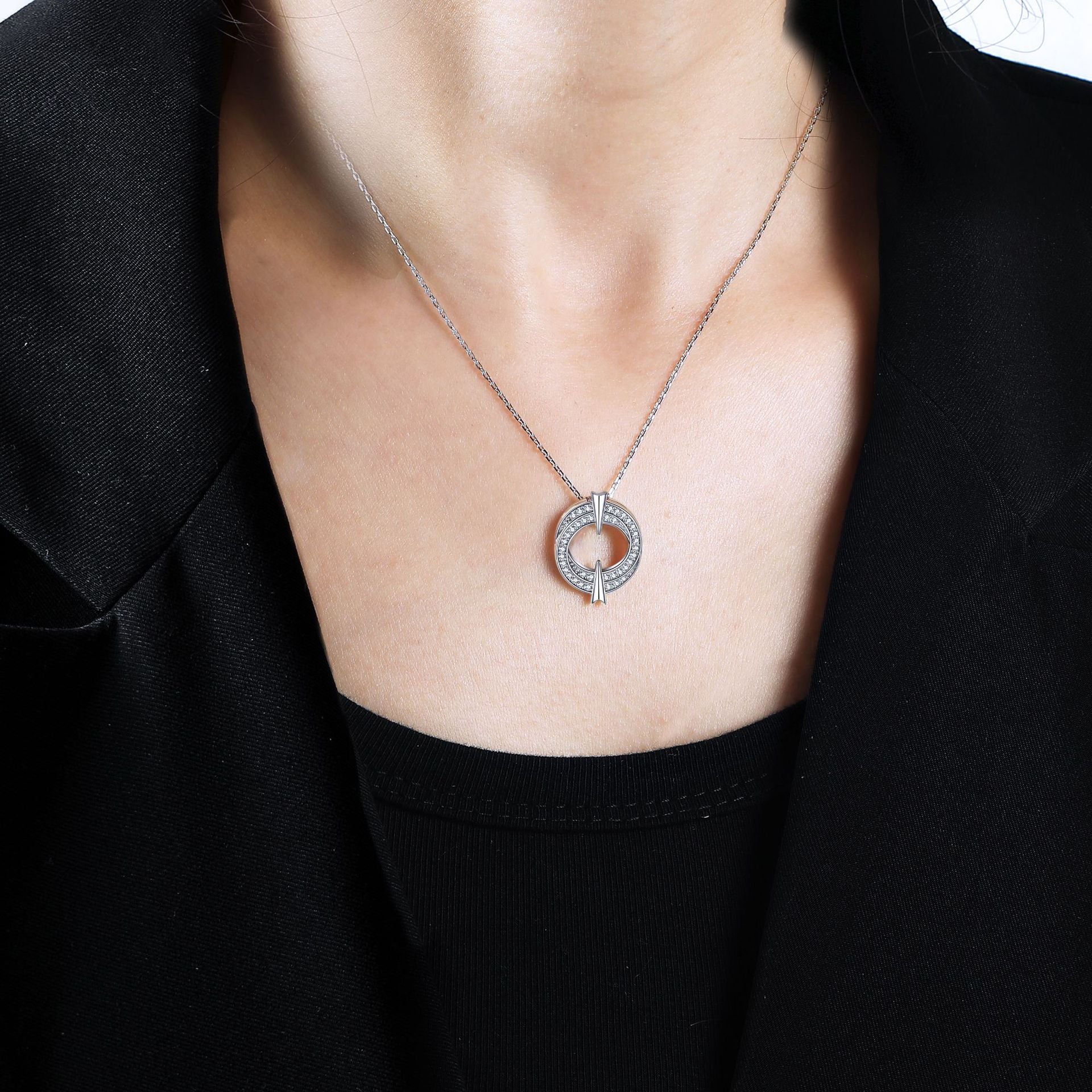 S925 Silver Double Hoop Zircon Necklace