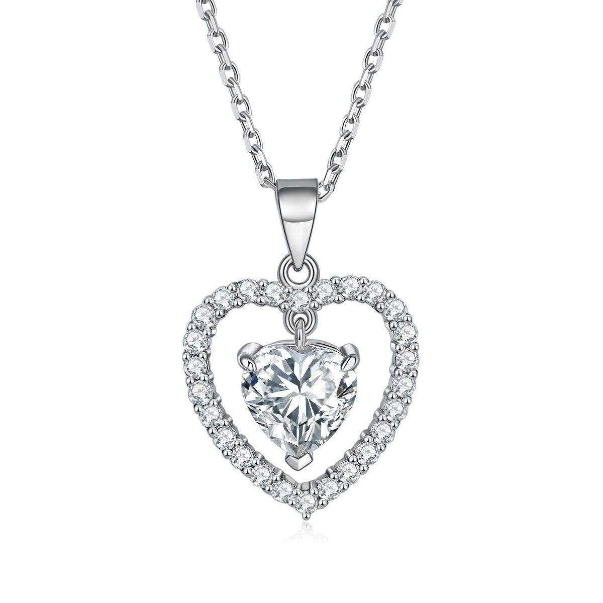 S925 Silver Cross Key Heart Zircon Pendant Necklace