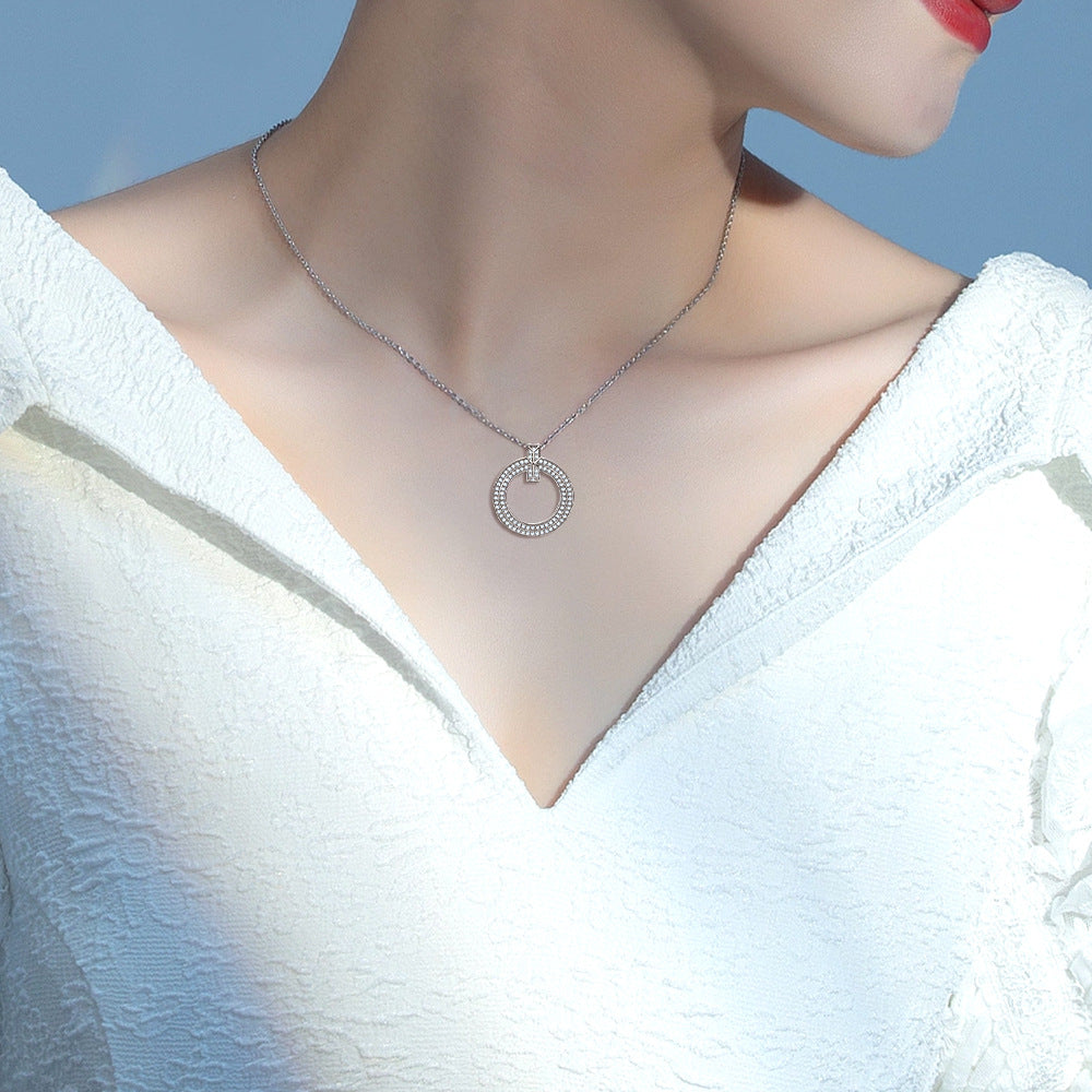 S925 Silver Micro Pave Circle Necklace