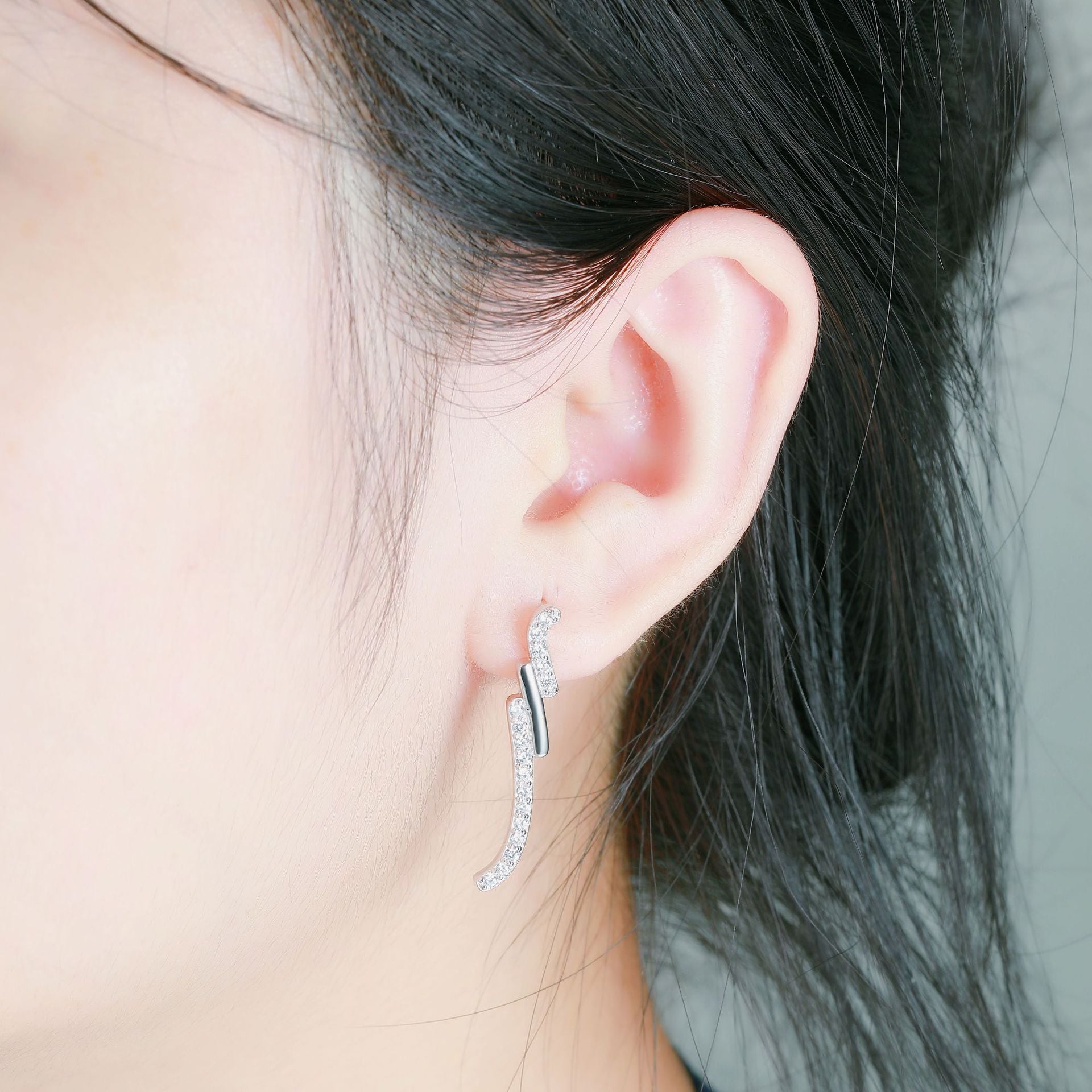 S925 Silver Long Zircon Dangle Earrings