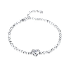 S925 Heart CZ Bracelet - Luxe Silver Jewelry