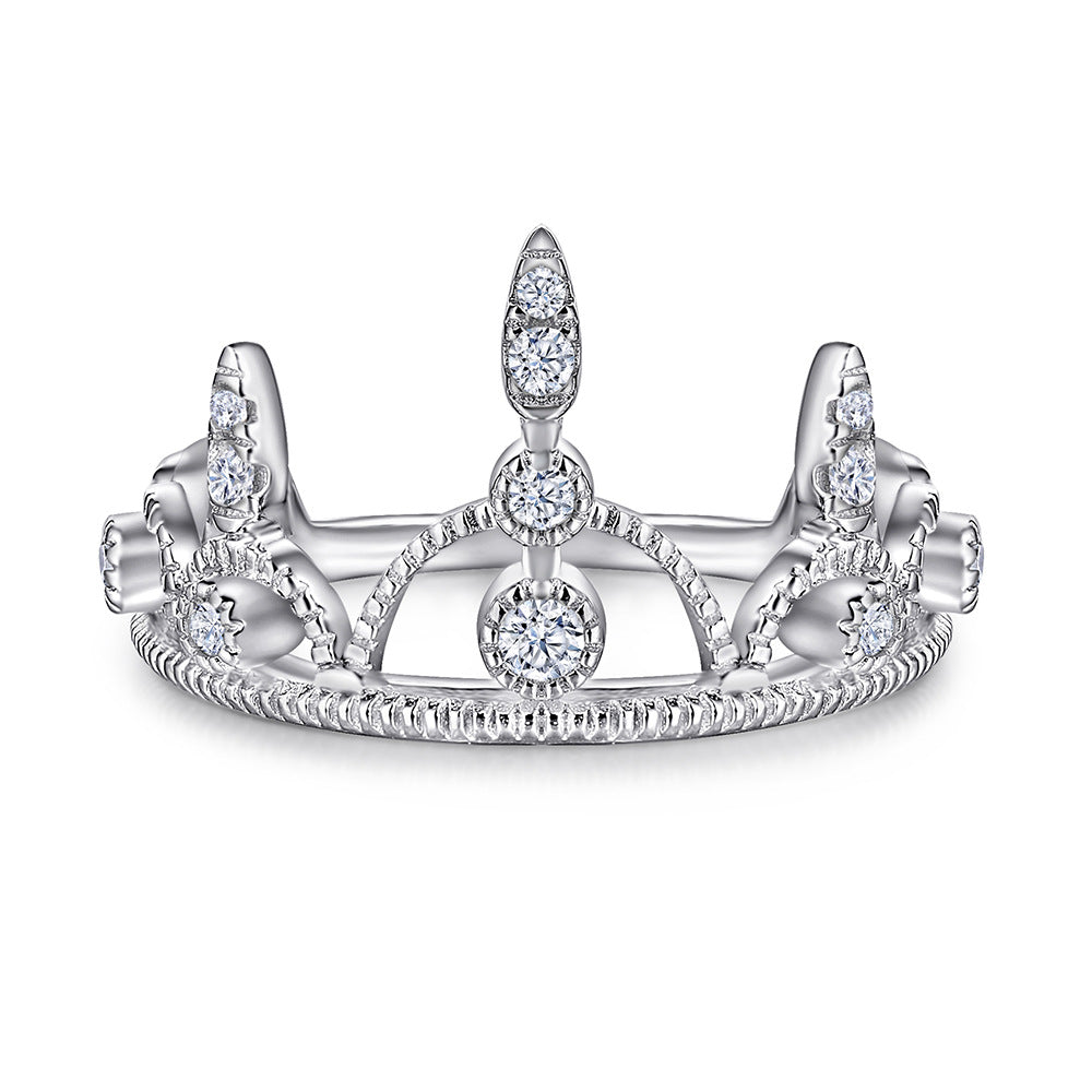 925 Silver Crown Ring Unique Earrings Necklace Set