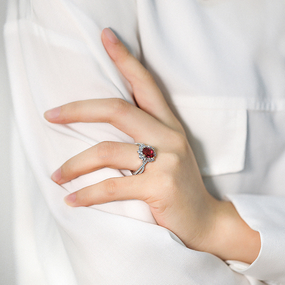 925 Silver Ruby Pendant Zircon Earrings Diamond Ring