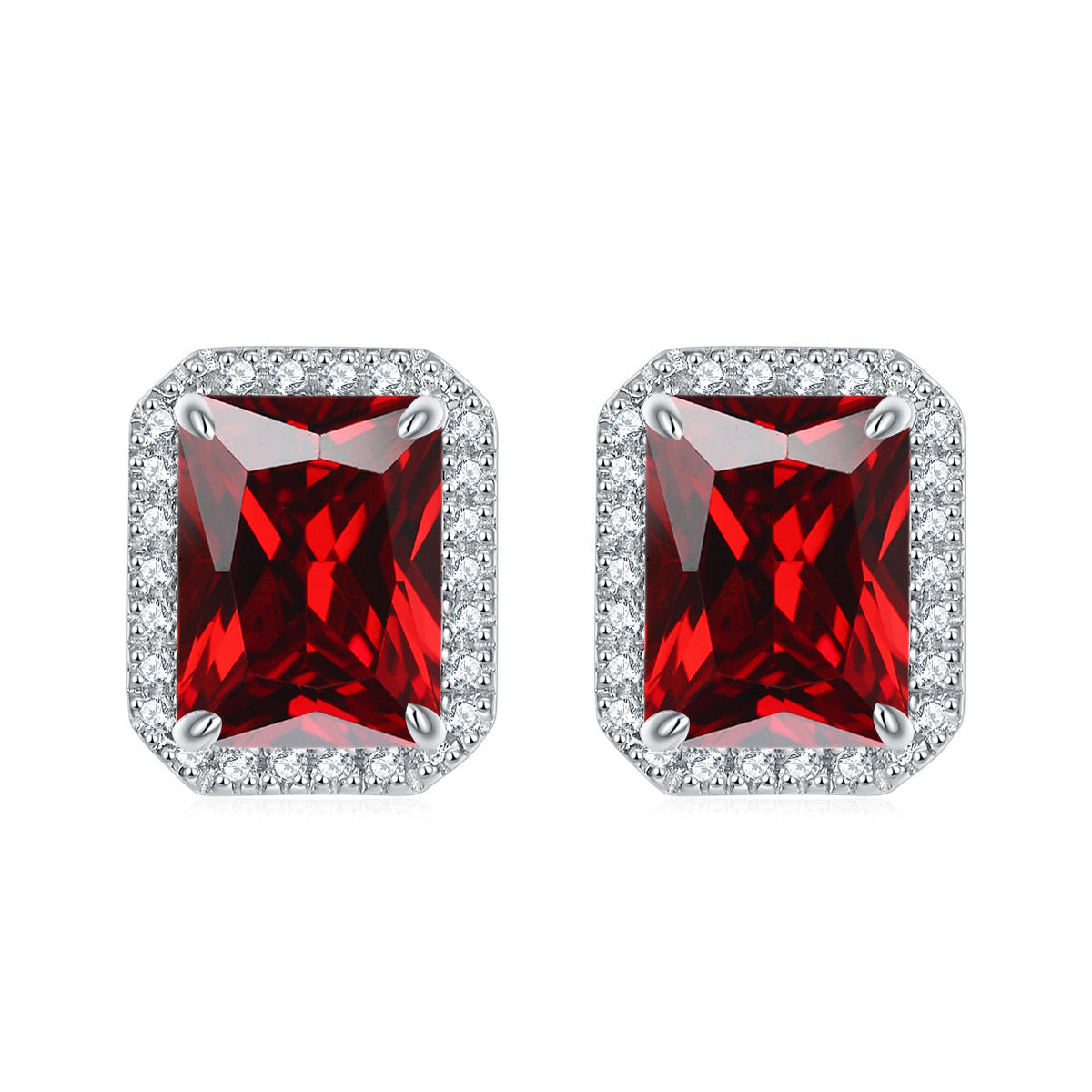 925 Silver Rectangle Halo Studs