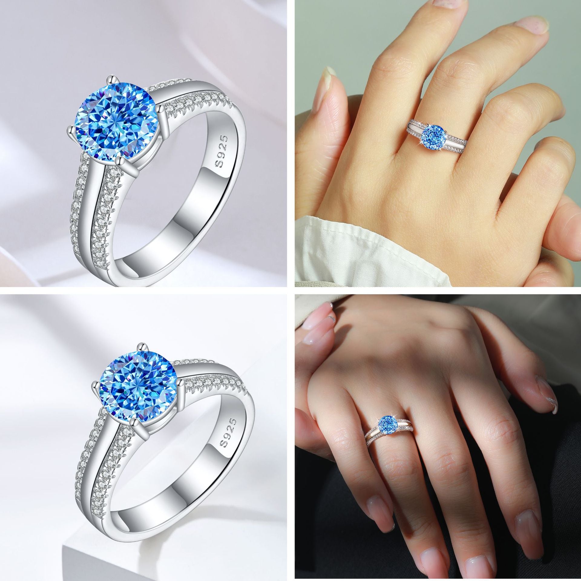 925 Silver 2ct Half Band Flame Ice Ring