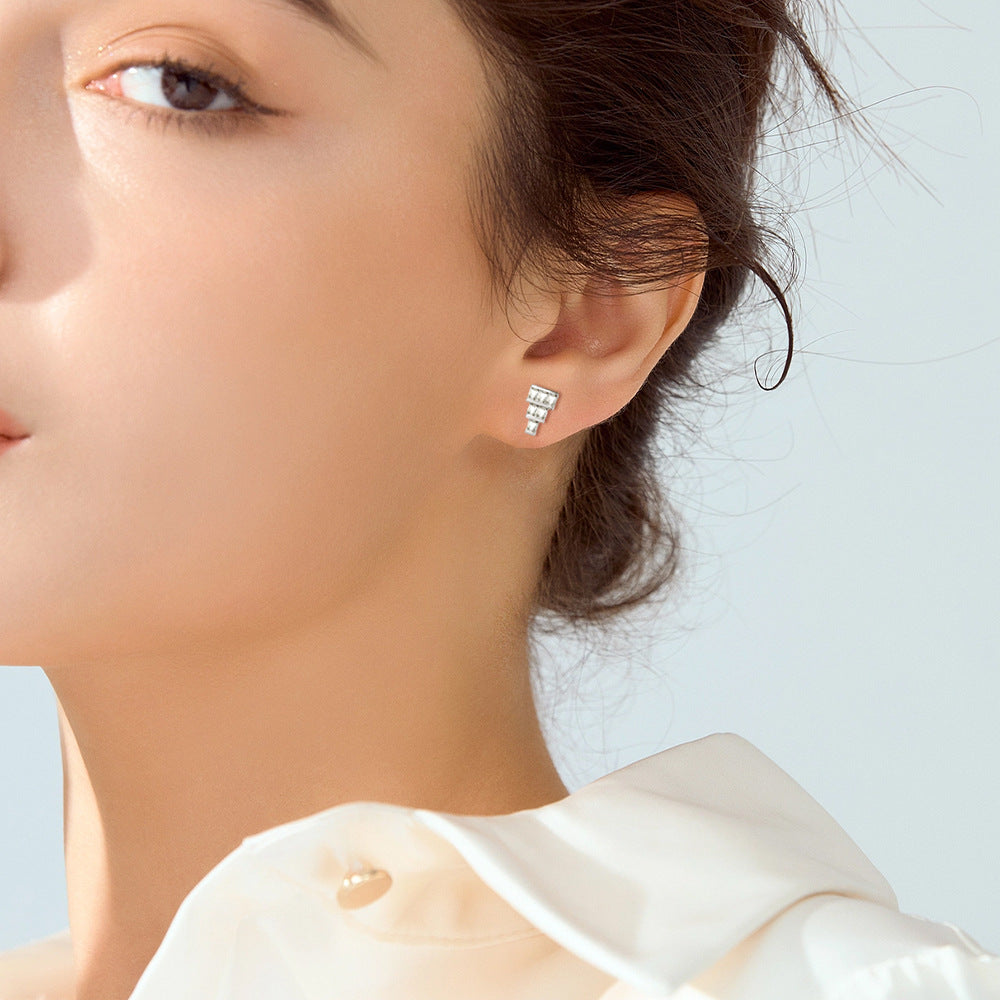 S925 Silver T-Crystal Stud Earrings