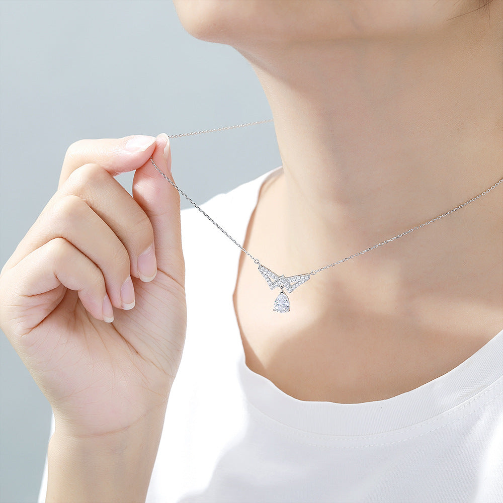S925 Silver 1.25ct Zircon Teardrop Tassel Necklace