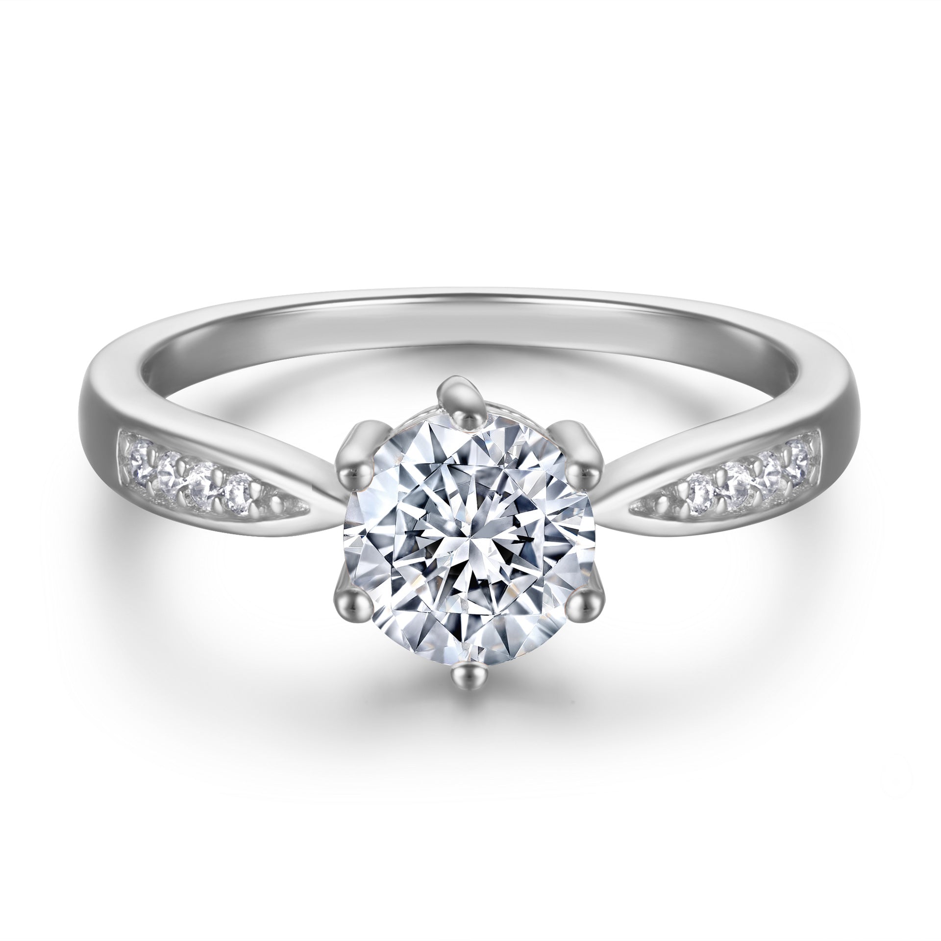 925 Silver 6-Prong Ring Zircon Earrings Necklace Set