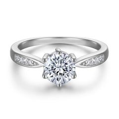 925 Silver 6-Prong Ring Zircon Earrings Necklace Set