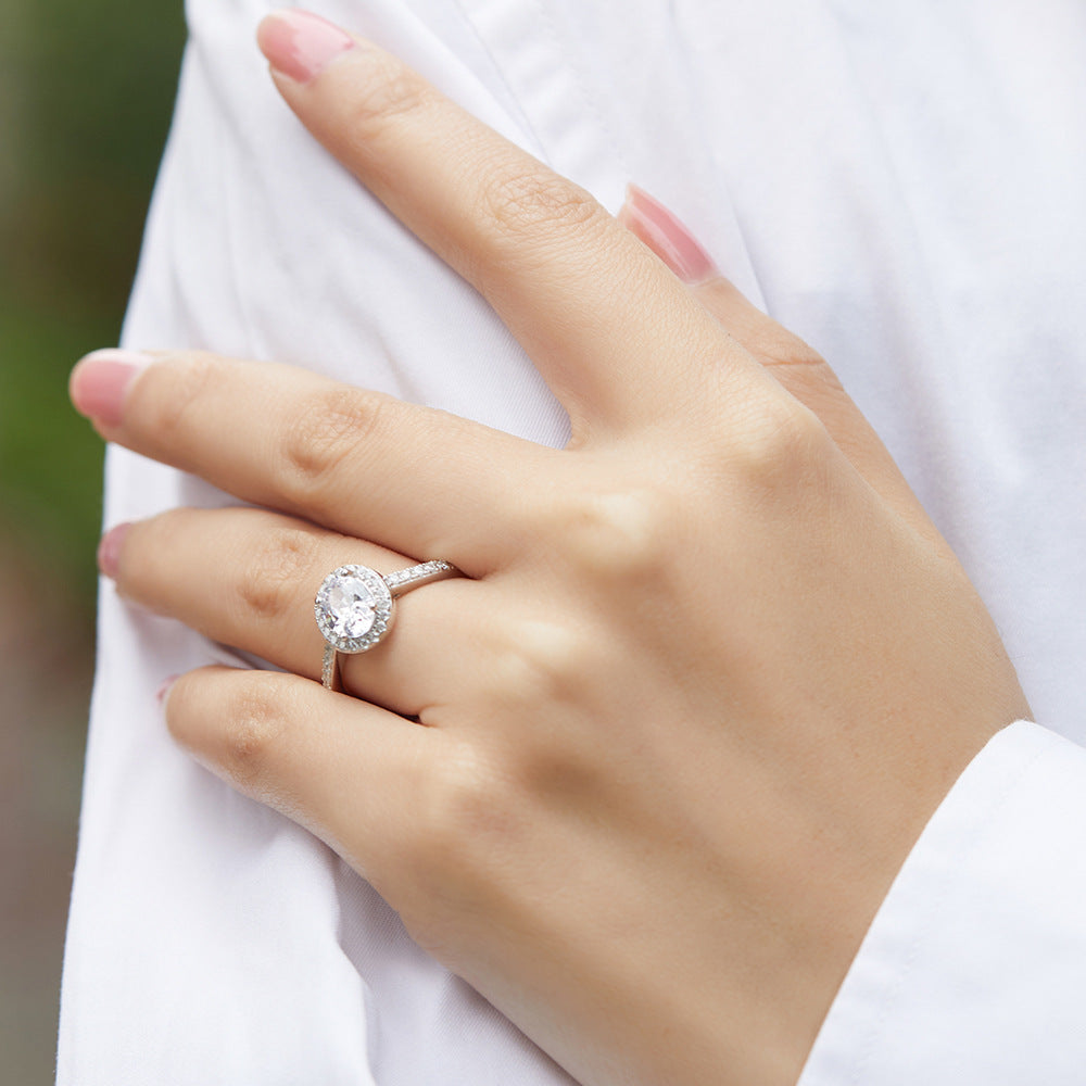 S925 Oval CZ Engagement Ring - Cartier Style