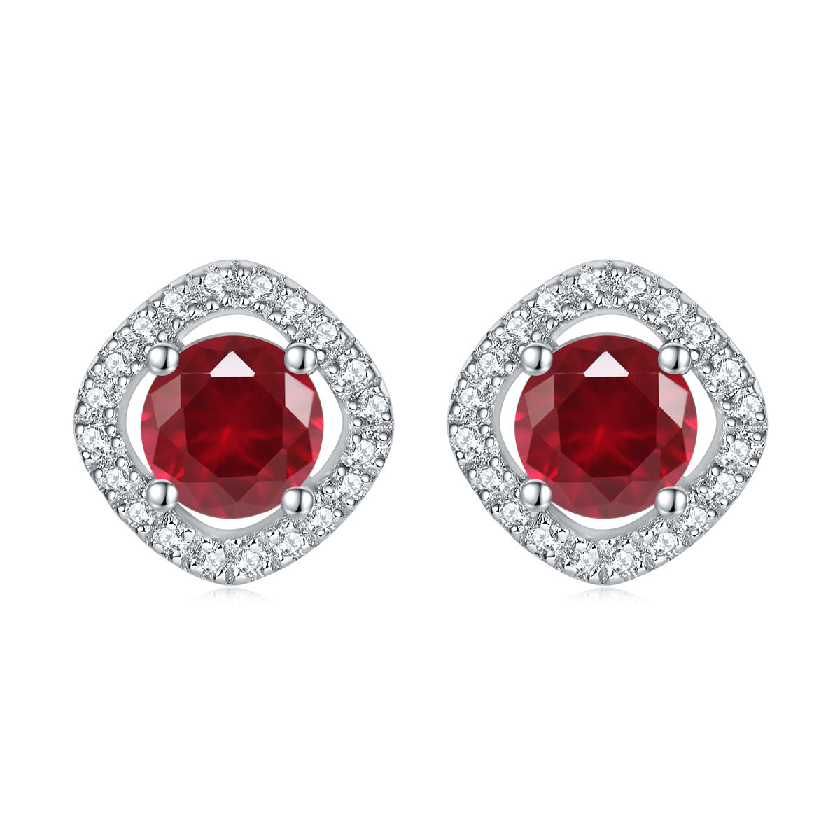 925 Silver Square Halo Earrings