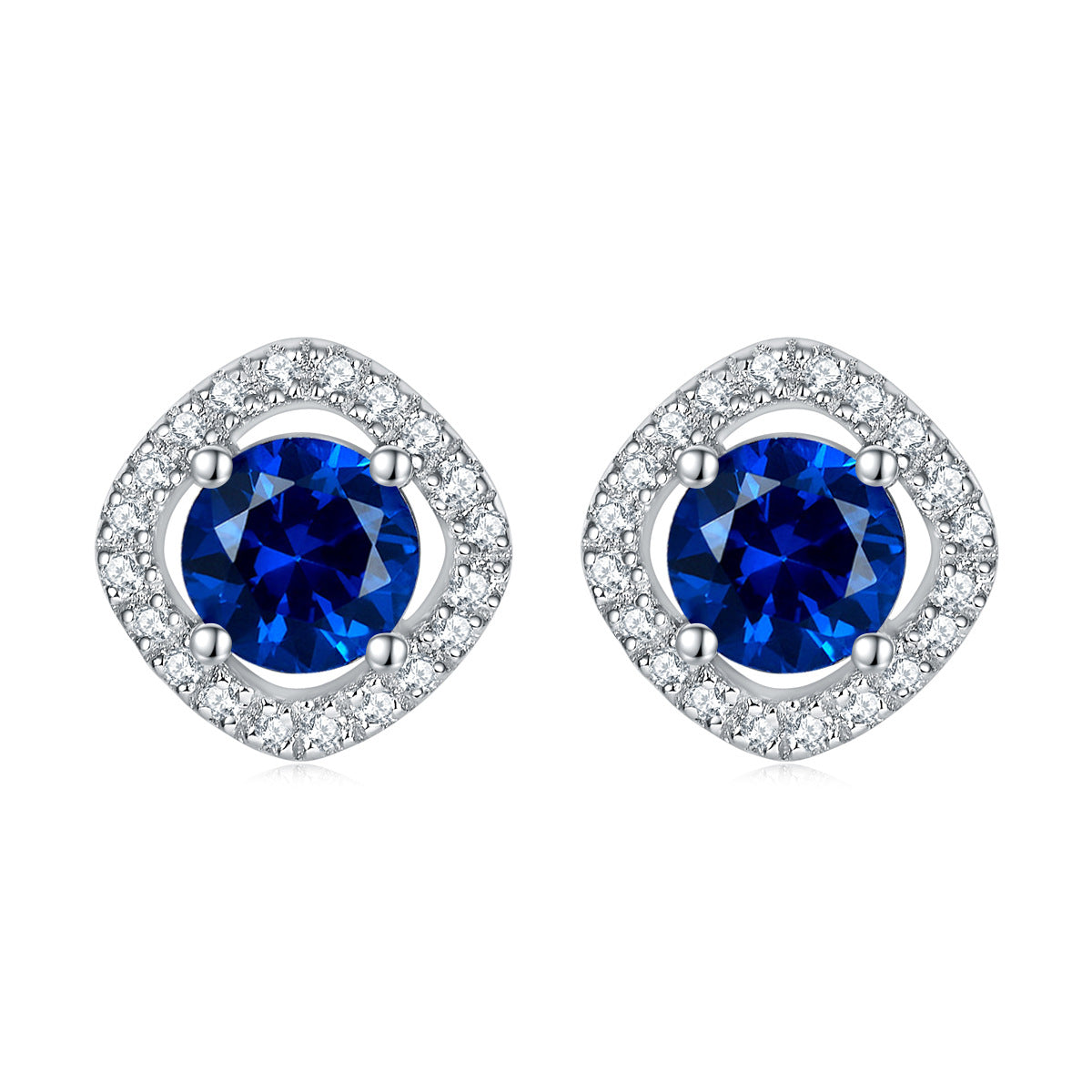 925 Silver Square Halo Earrings