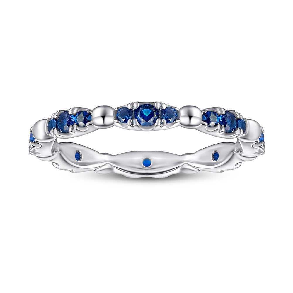 925 Silver Blue CZ Pavé Band Ring