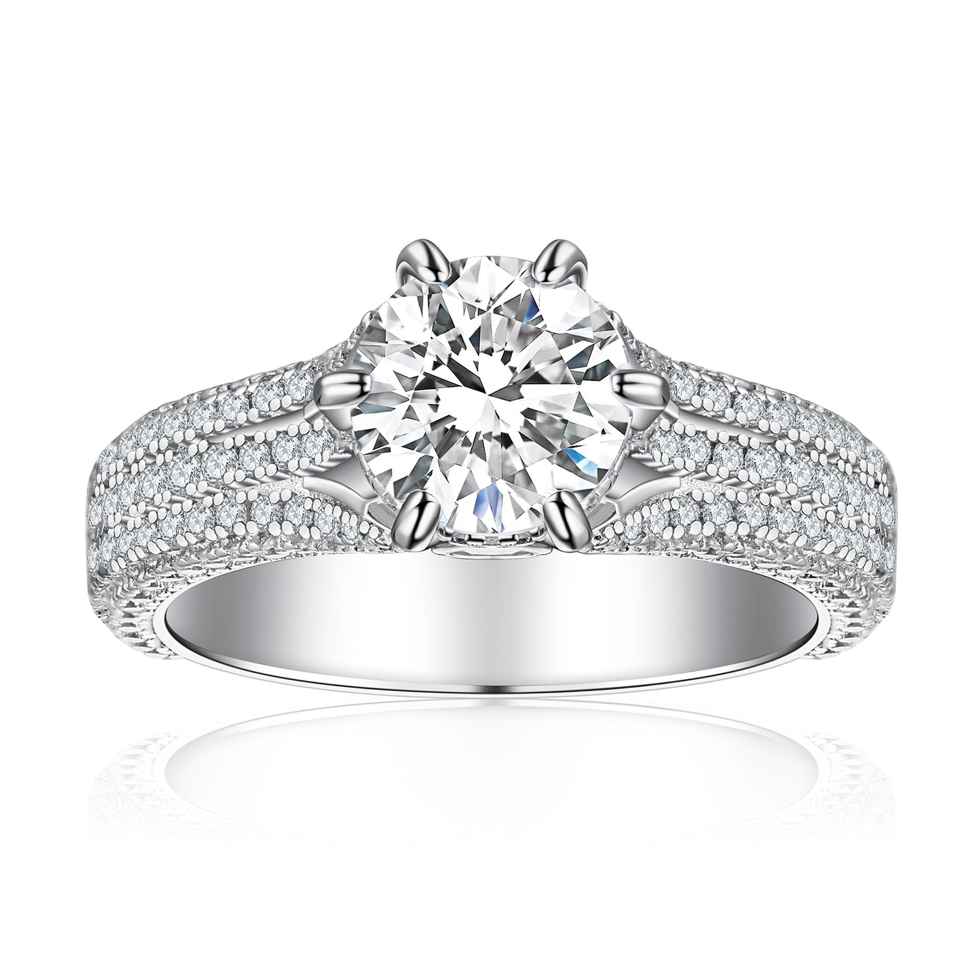 925 Silver 2ct Six-Prong Micro-Pavé Ring