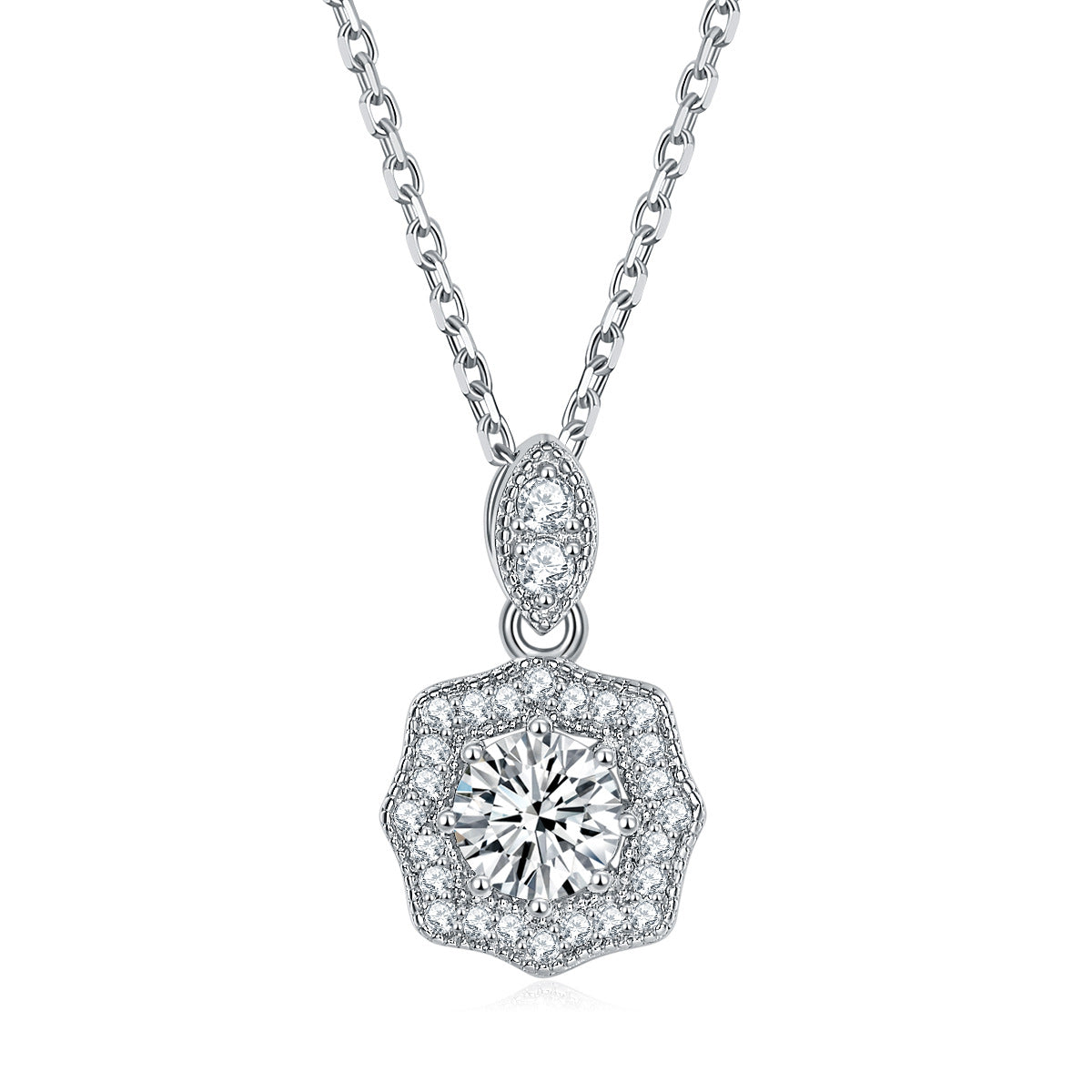 S925 Silver Cross Key Heart Zircon Pendant Necklace