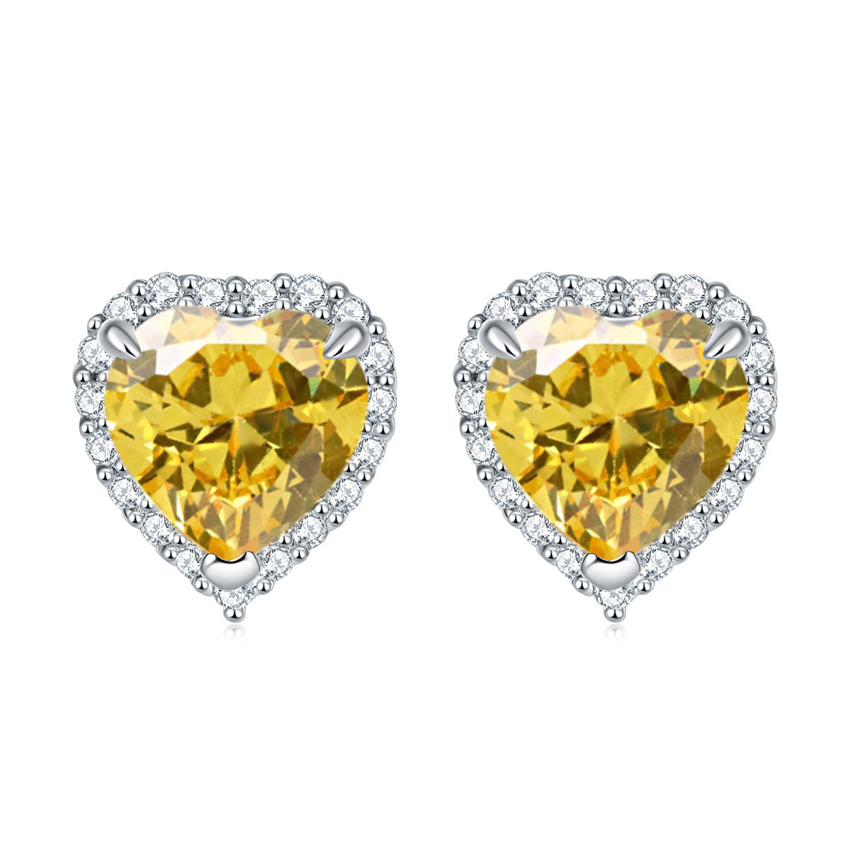 Gemstone Heart S925 Silver Stud Earrings