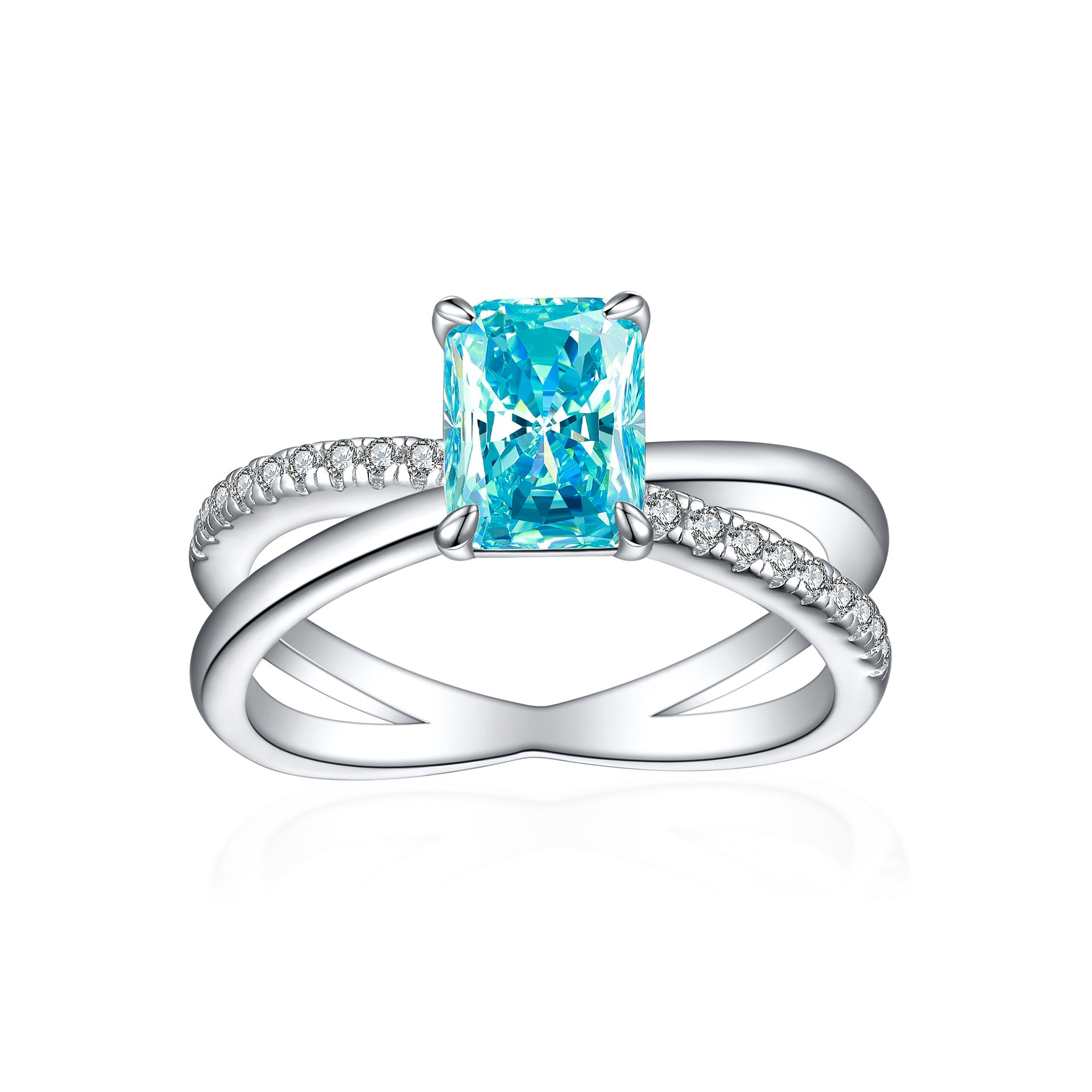 925 Silver Flame Ice Square Gem Ring