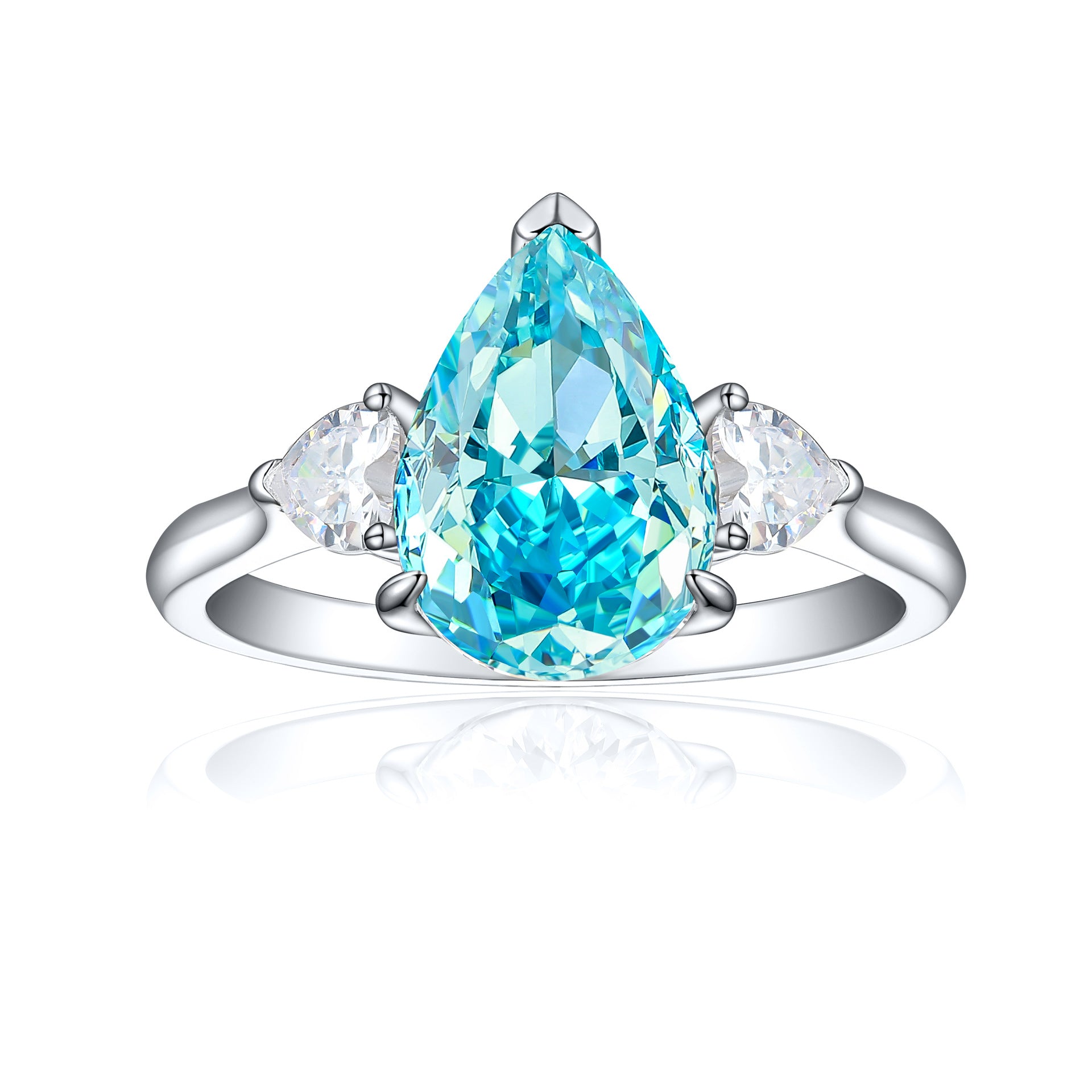925 Silver 4ct Teardrop Flame Ice Ring