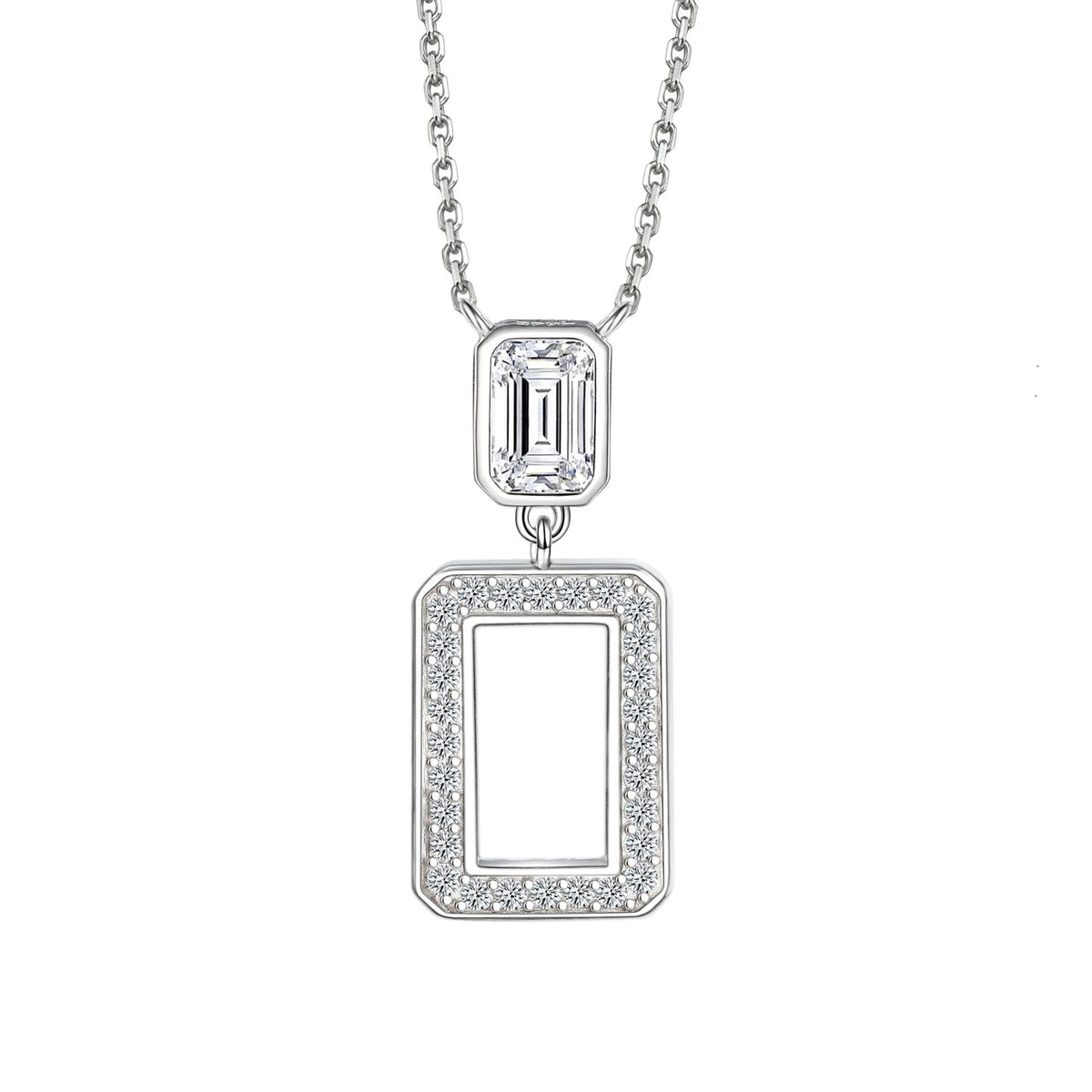 S925 Silver Square Zircon Pendant Necklace