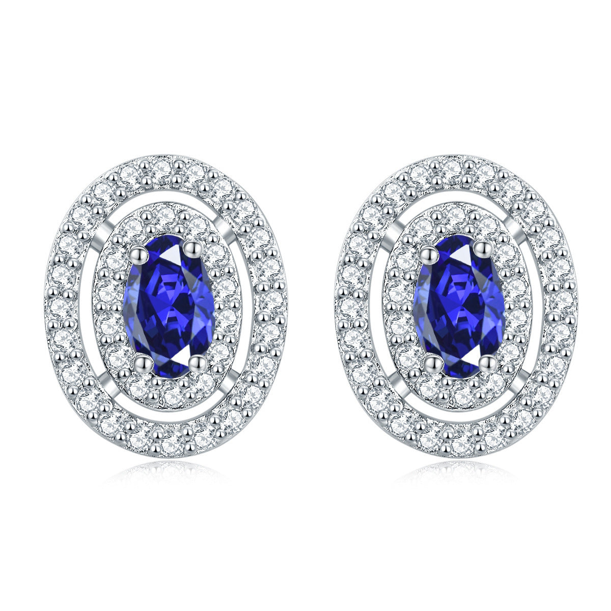 925 Silver Oval Halo Studs